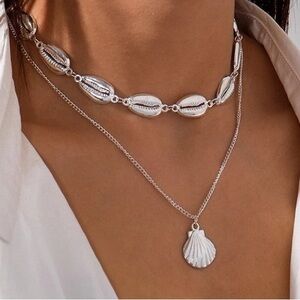 🆕 Silver Seashell Women Multilayer Choker Chain Pendant Necklace